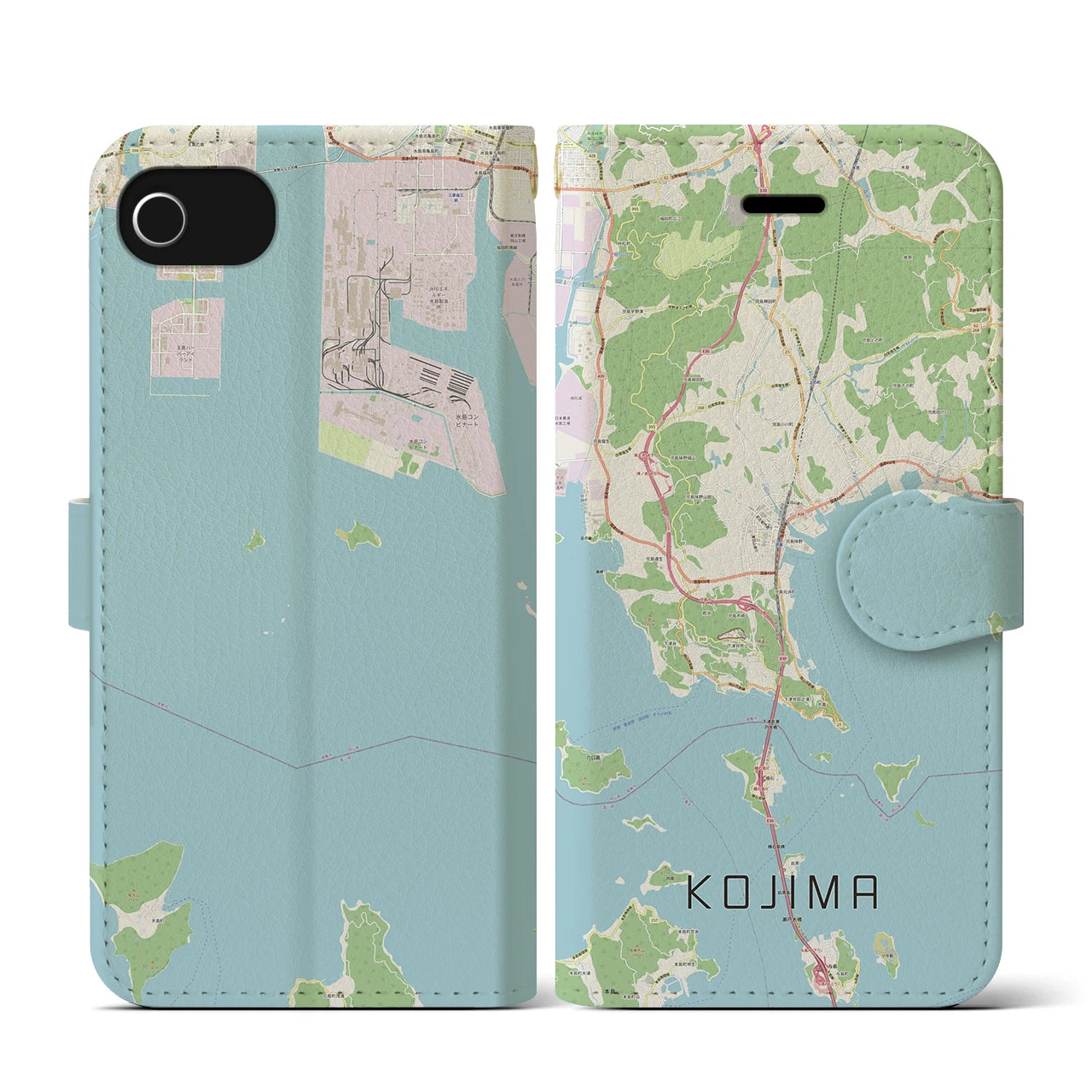 【児島(岡山県)】地図柄iPhoneケース(手帳タイプ)ナチュラル・iPhone SE(第3 / 第2世代) / 8 / 7 / 6s / 6 用