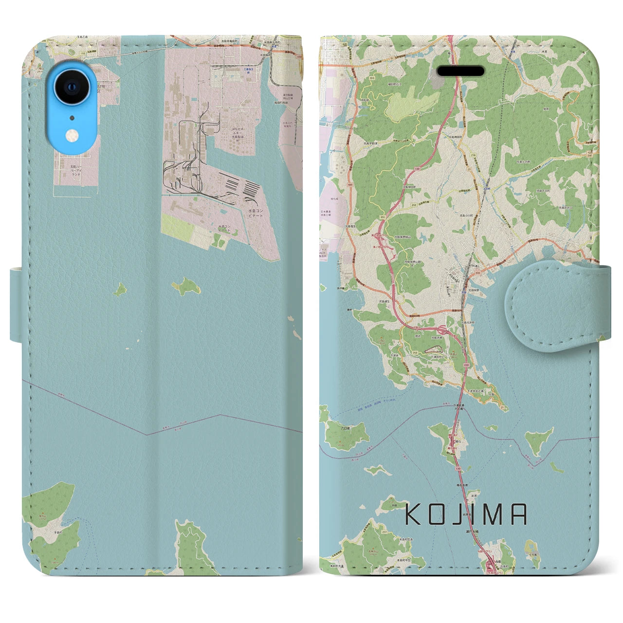 【児島(岡山県)】地図柄iPhoneケース(手帳タイプ)ナチュラル・iPhone XR 用
