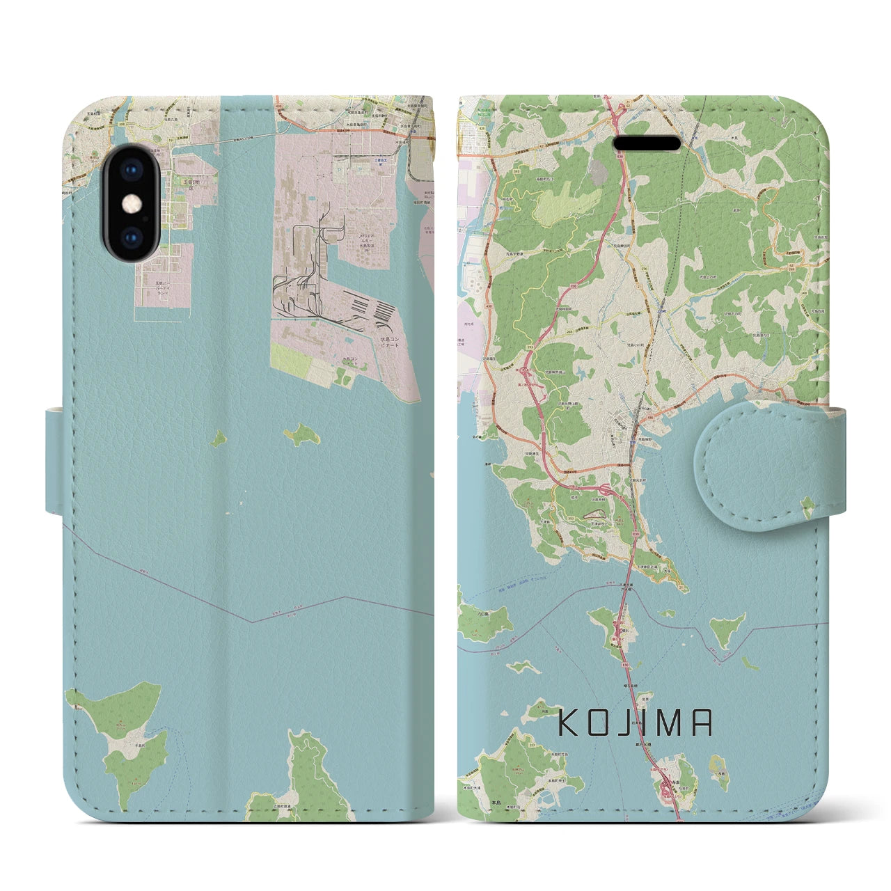 【児島(岡山県)】地図柄iPhoneケース(手帳タイプ)ナチュラル・iPhone XS / X 用