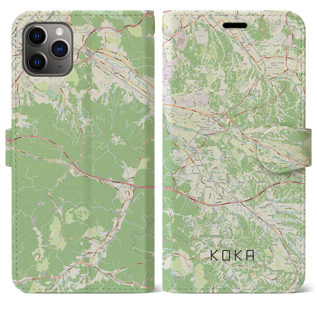 【甲賀(滋賀県)】地図柄iPhoneケース(手帳タイプ)ナチュラル・iPhone 11 Pro Max 用