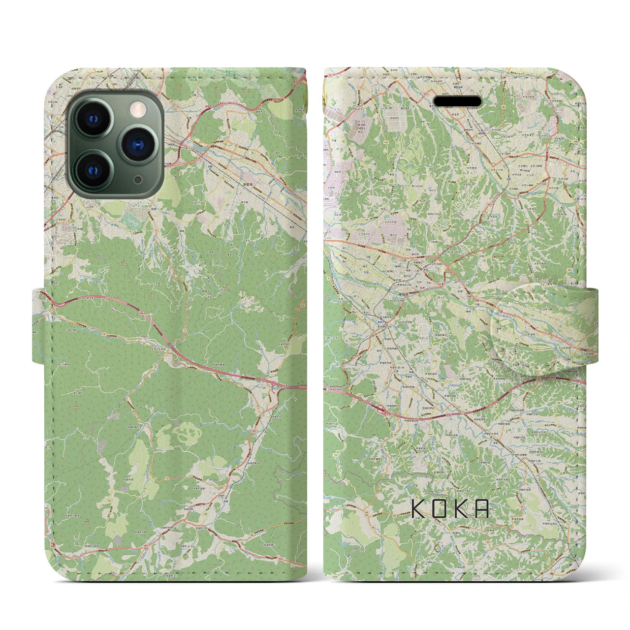 【甲賀(滋賀県)】地図柄iPhoneケース(手帳タイプ)ナチュラル・iPhone 11 Pro 用