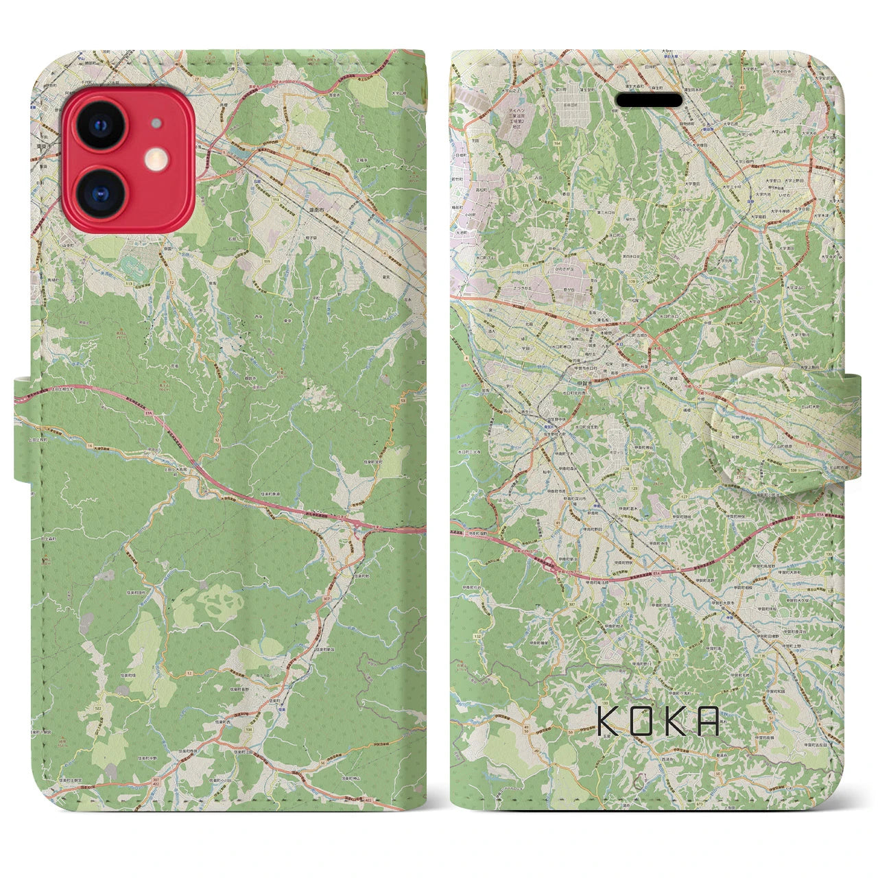 【甲賀(滋賀県)】地図柄iPhoneケース(手帳タイプ)ナチュラル・iPhone 11 用