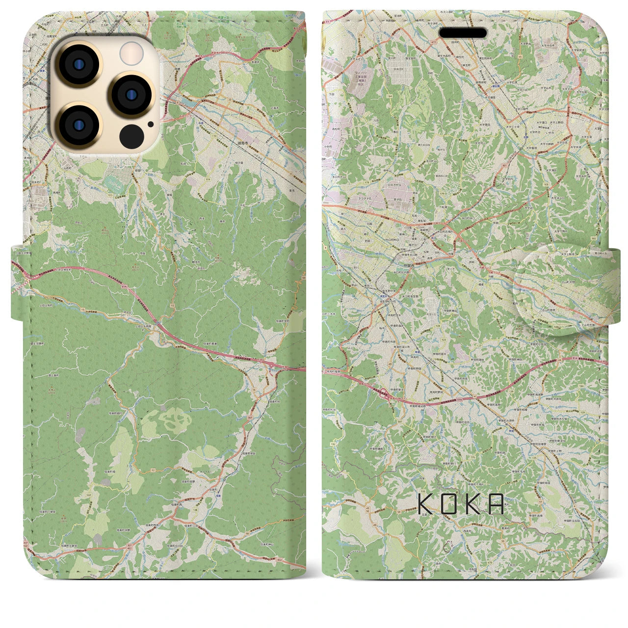 【甲賀(滋賀県)】地図柄iPhoneケース(手帳タイプ)ナチュラル・iPhone 12 Pro Max 用