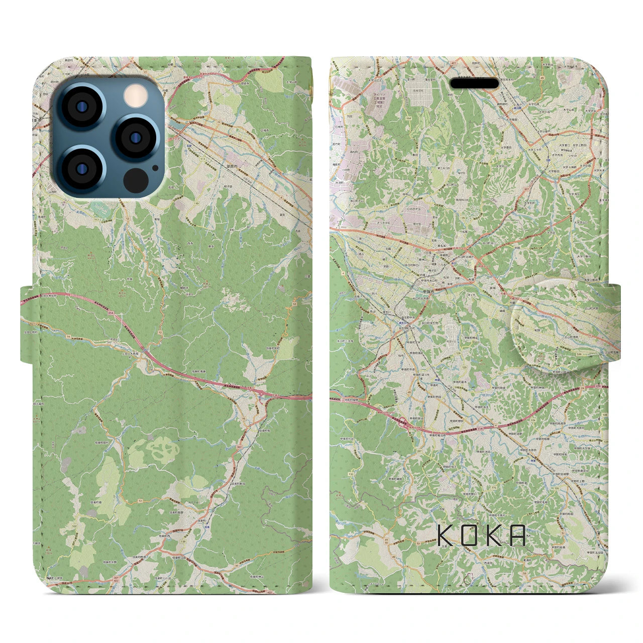 【甲賀(滋賀県)】地図柄iPhoneケース(手帳タイプ)ナチュラル・iPhone 12 / 12 Pro 用