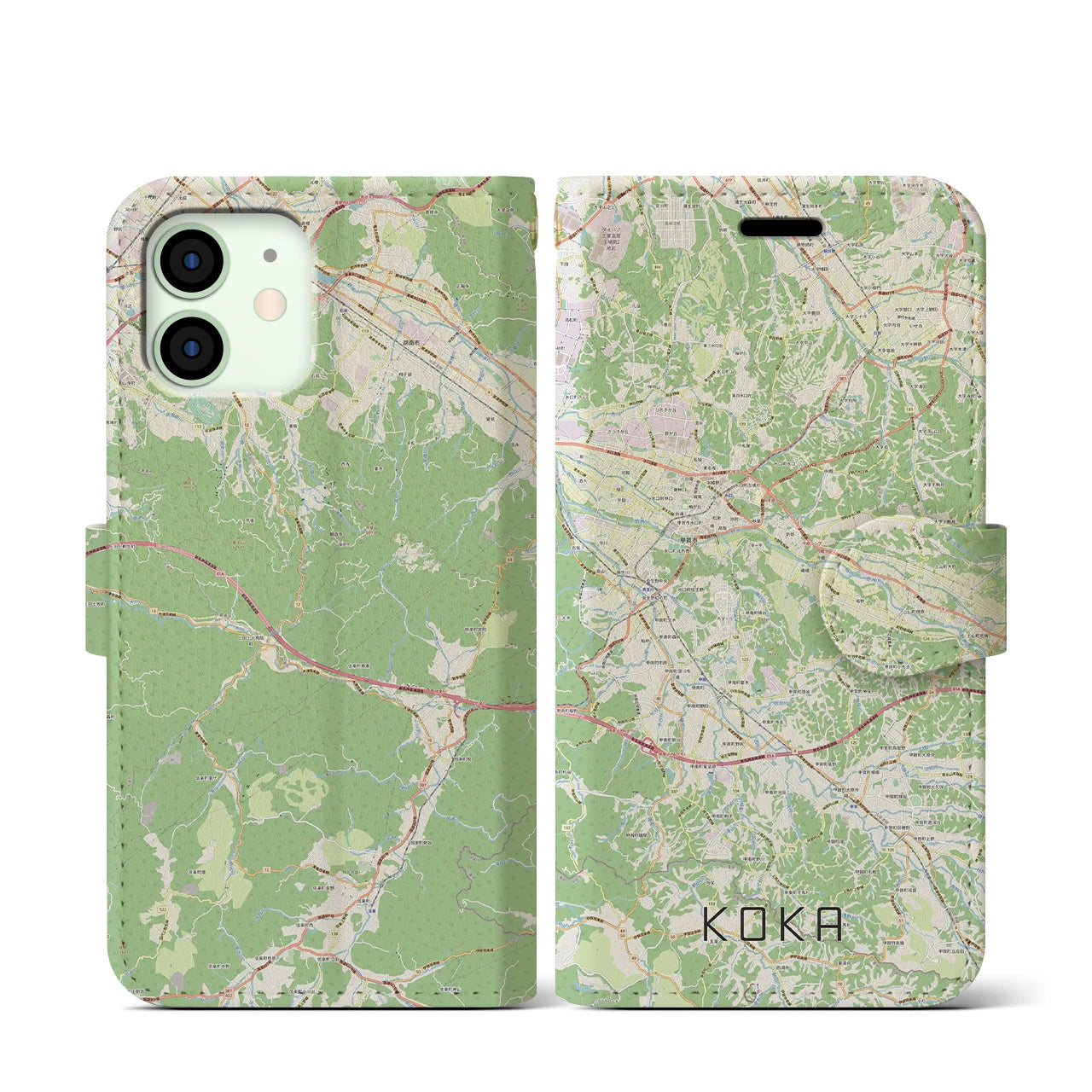【甲賀(滋賀県)】地図柄iPhoneケース(手帳タイプ)ナチュラル・iPhone 12 mini 用
