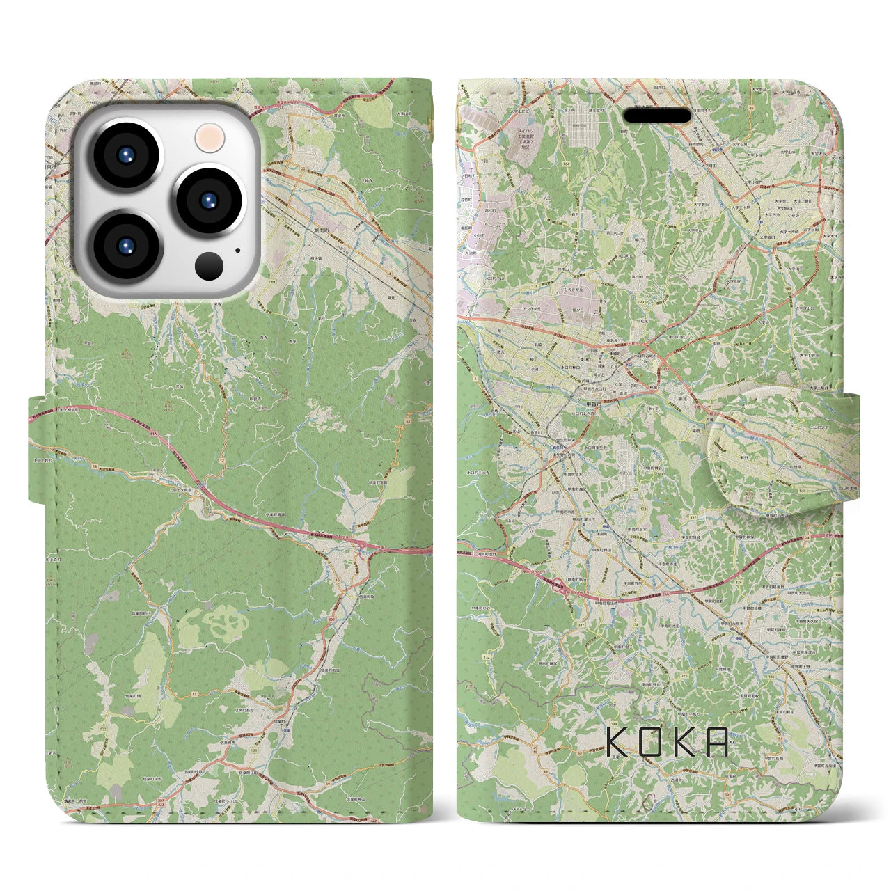 【甲賀(滋賀県)】地図柄iPhoneケース(手帳タイプ)ナチュラル・iPhone 13 Pro 用