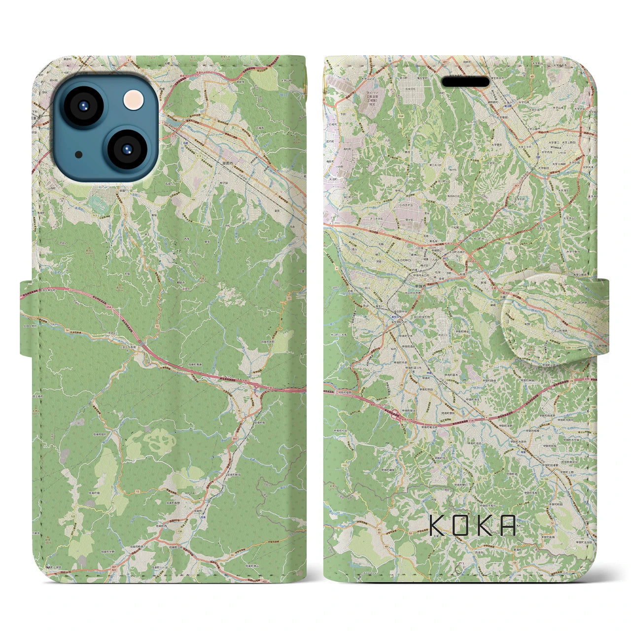 【甲賀(滋賀県)】地図柄iPhoneケース(手帳タイプ)ナチュラル・iPhone 13 用
