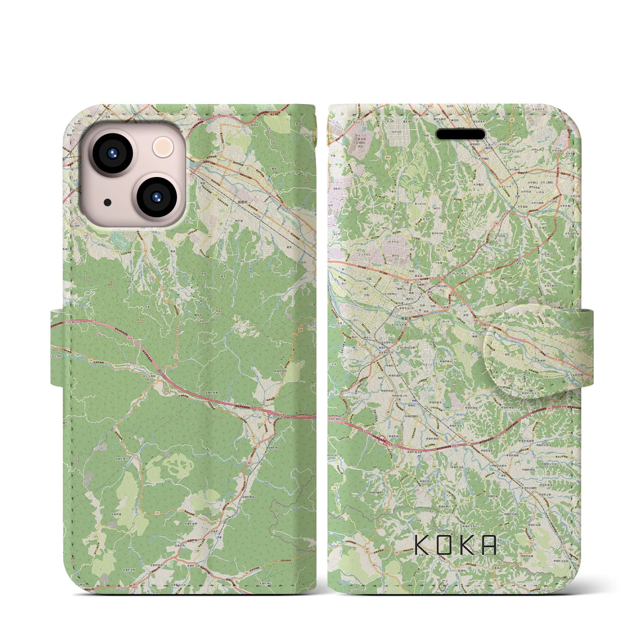 【甲賀(滋賀県)】地図柄iPhoneケース(手帳タイプ)ナチュラル・iPhone 13 mini 用
