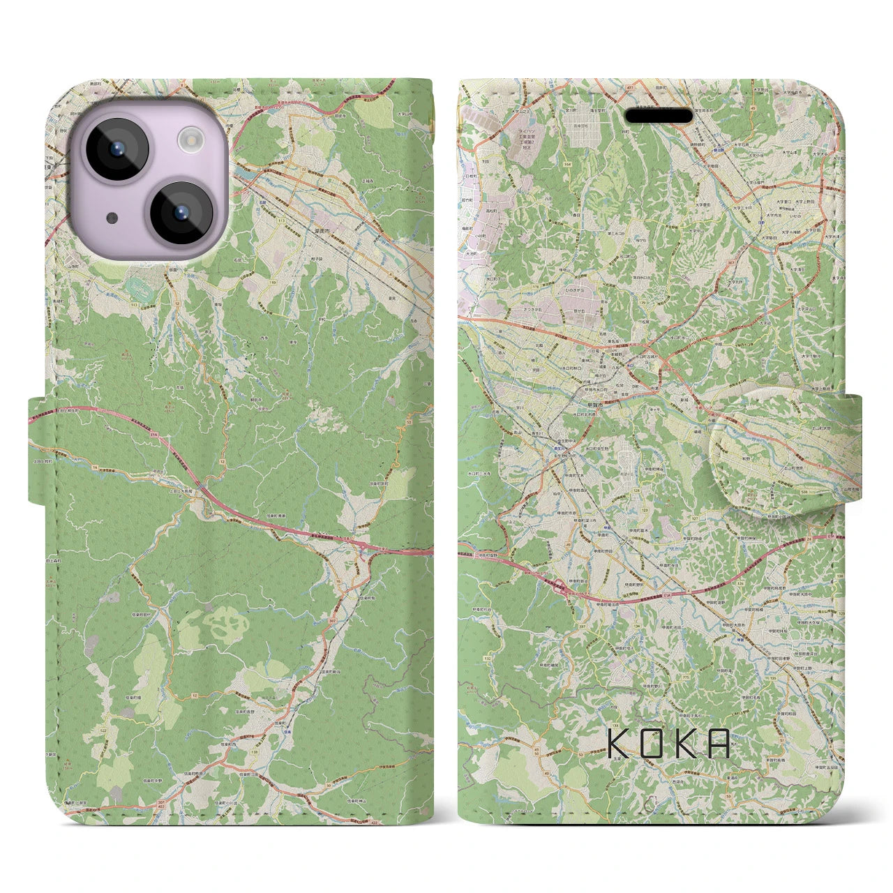【甲賀(滋賀県)】地図柄iPhoneケース(手帳タイプ)ナチュラル・iPhone 14 用