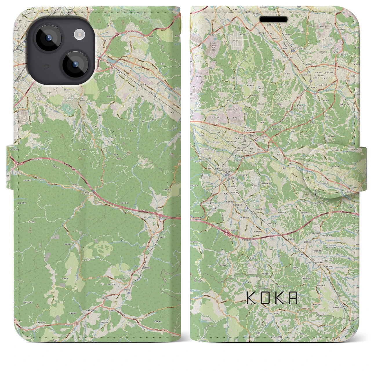 【甲賀(滋賀県)】地図柄iPhoneケース(手帳タイプ)ナチュラル・iPhone 14 Plus 用