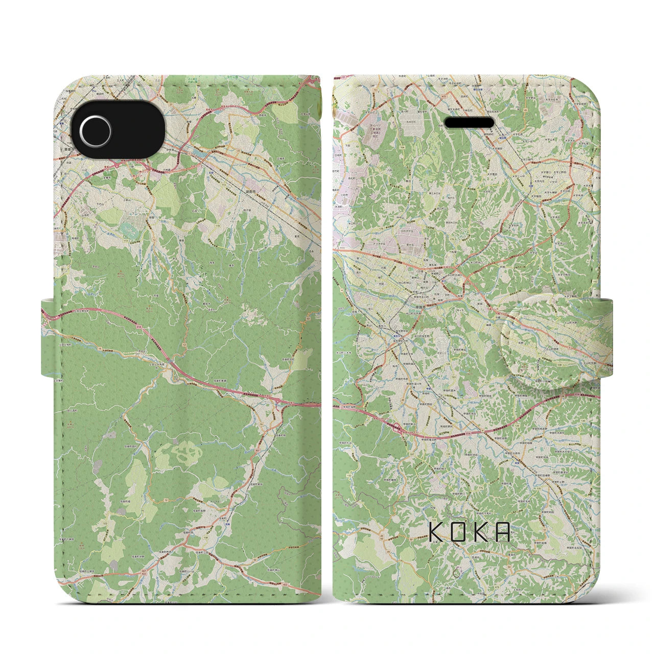 【甲賀(滋賀県)】地図柄iPhoneケース(手帳タイプ)ナチュラル・iPhone SE(第3 / 第2世代) / 8 / 7 / 6s / 6 用