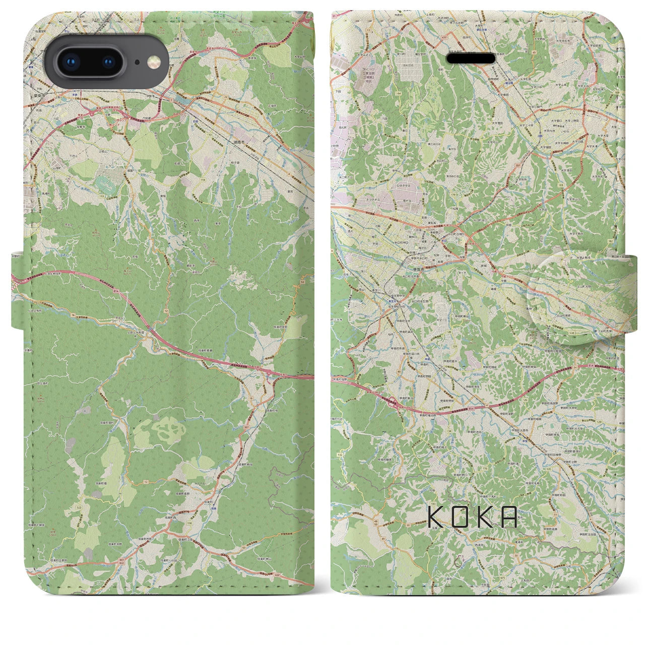 【甲賀(滋賀県)】地図柄iPhoneケース(手帳タイプ)ナチュラル・iPhone 8Plus /7Plus / 6sPlus / 6Plus 用