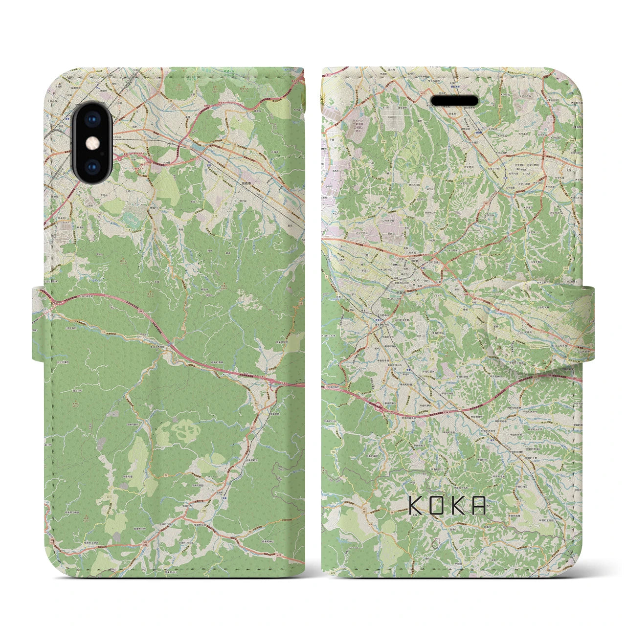 【甲賀(滋賀県)】地図柄iPhoneケース(手帳タイプ)ナチュラル・iPhone XS / X 用