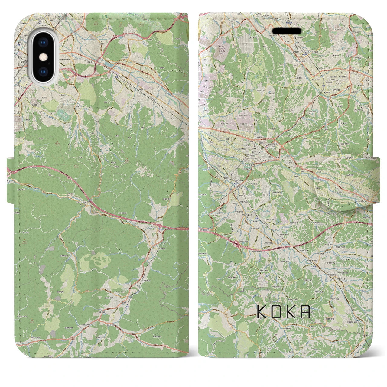 【甲賀(滋賀県)】地図柄iPhoneケース(手帳タイプ)ナチュラル・iPhone XS Max 用
