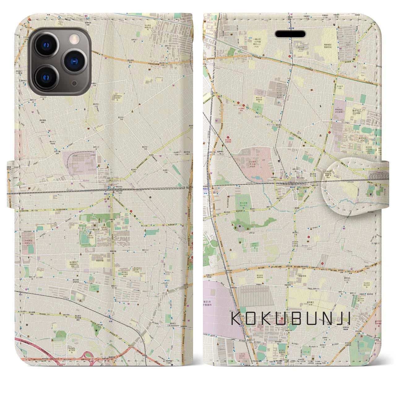 【国分寺(東京都)】地図柄iPhoneケース(手帳タイプ)ナチュラル・iPhone 11 Pro Max 用