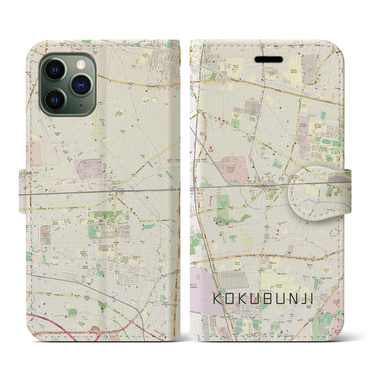 【国分寺(東京都)】地図柄iPhoneケース(手帳タイプ)ナチュラル・iPhone 11 Pro 用
