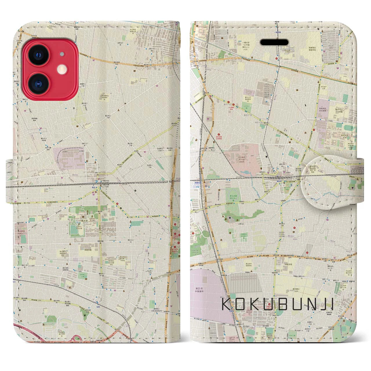 【国分寺(東京都)】地図柄iPhoneケース(手帳タイプ)ナチュラル・iPhone 11 用
