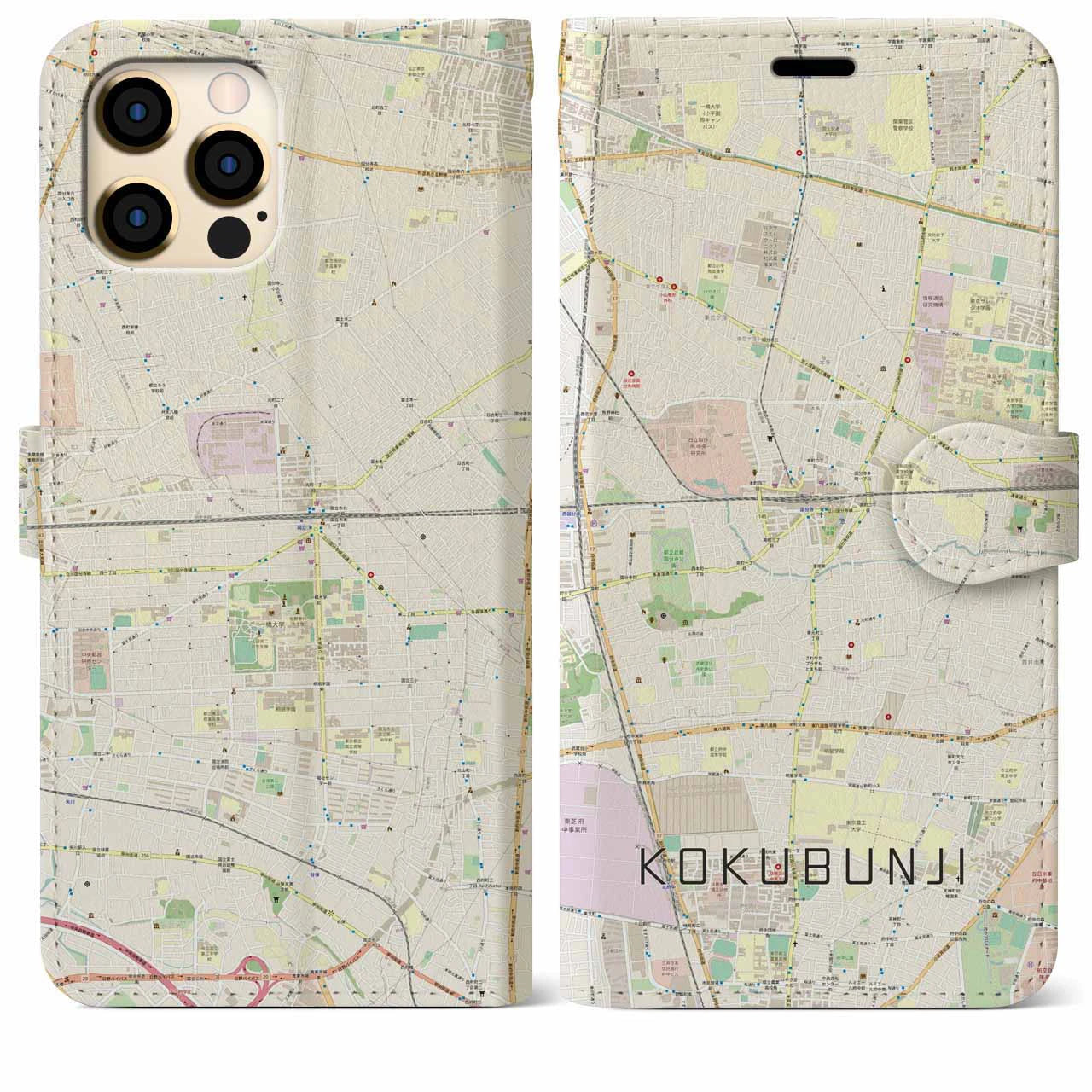 【国分寺(東京都)】地図柄iPhoneケース(手帳タイプ)ナチュラル・iPhone 12 Pro Max 用