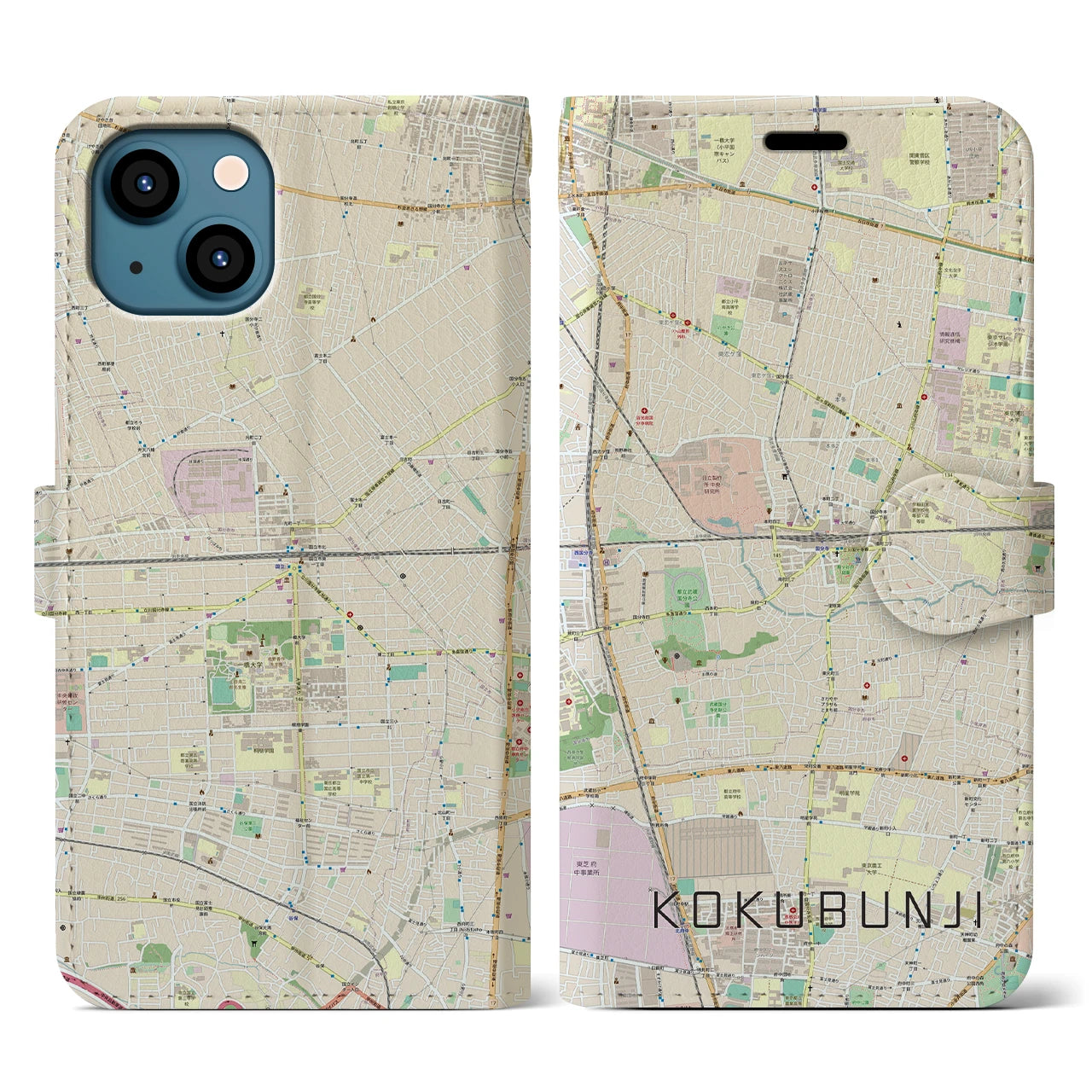 【国分寺(東京都)】地図柄iPhoneケース(手帳タイプ)ナチュラル・iPhone 13 用