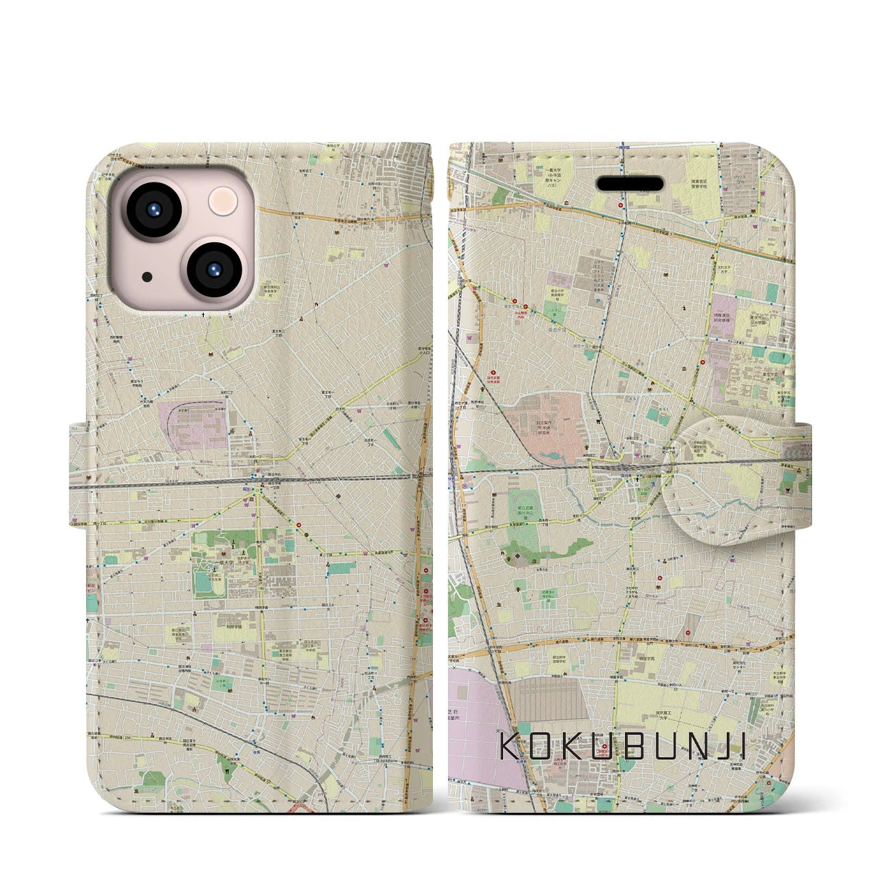 【国分寺(東京都)】地図柄iPhoneケース(手帳タイプ)ナチュラル・iPhone 13 mini 用