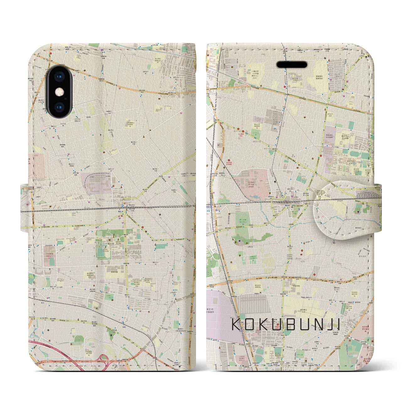 【国分寺(東京都)】地図柄iPhoneケース(手帳タイプ)ナチュラル・iPhone XS / X 用