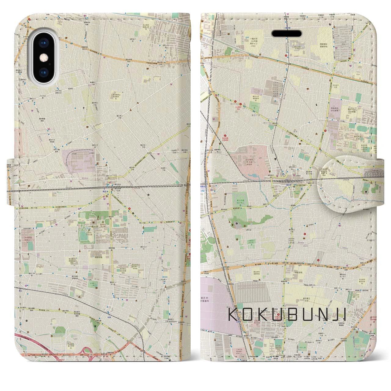 【国分寺(東京都)】地図柄iPhoneケース(手帳タイプ)ナチュラル・iPhone XS Max 用