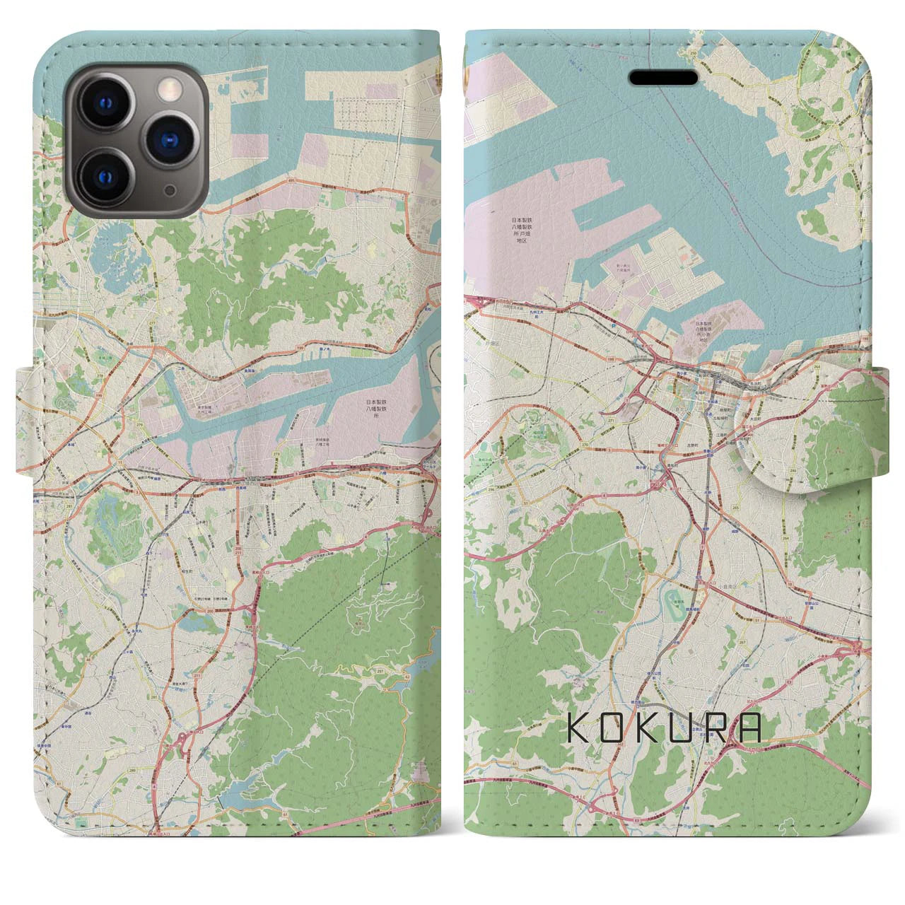 【小倉(福岡県)】地図柄iPhoneケース(手帳タイプ)ナチュラル・iPhone 11 Pro Max 用