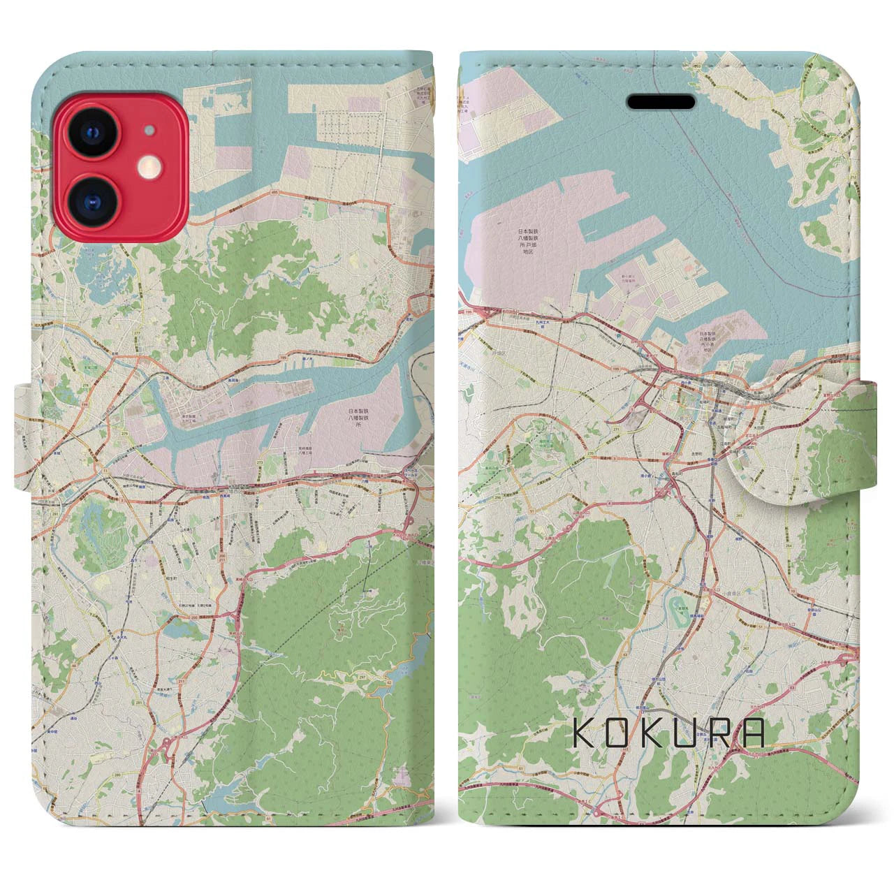 【小倉(福岡県)】地図柄iPhoneケース(手帳タイプ)ナチュラル・iPhone 11 用