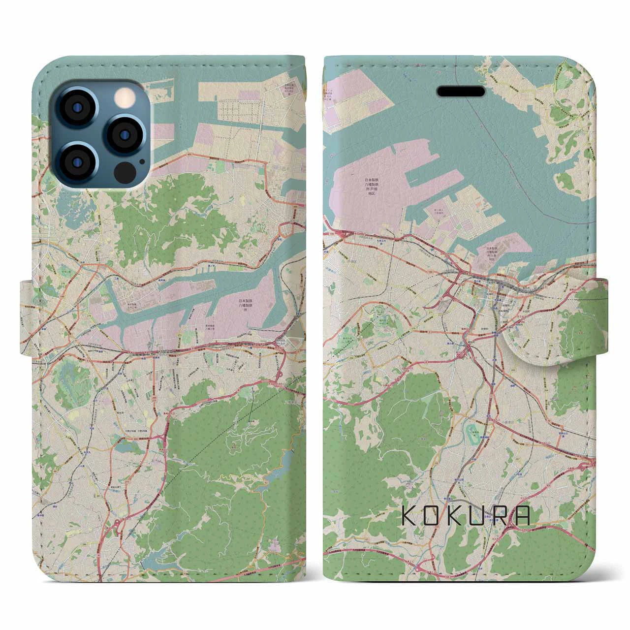 【小倉(福岡県)】地図柄iPhoneケース(手帳タイプ)ナチュラル・iPhone 12 / 12 Pro 用