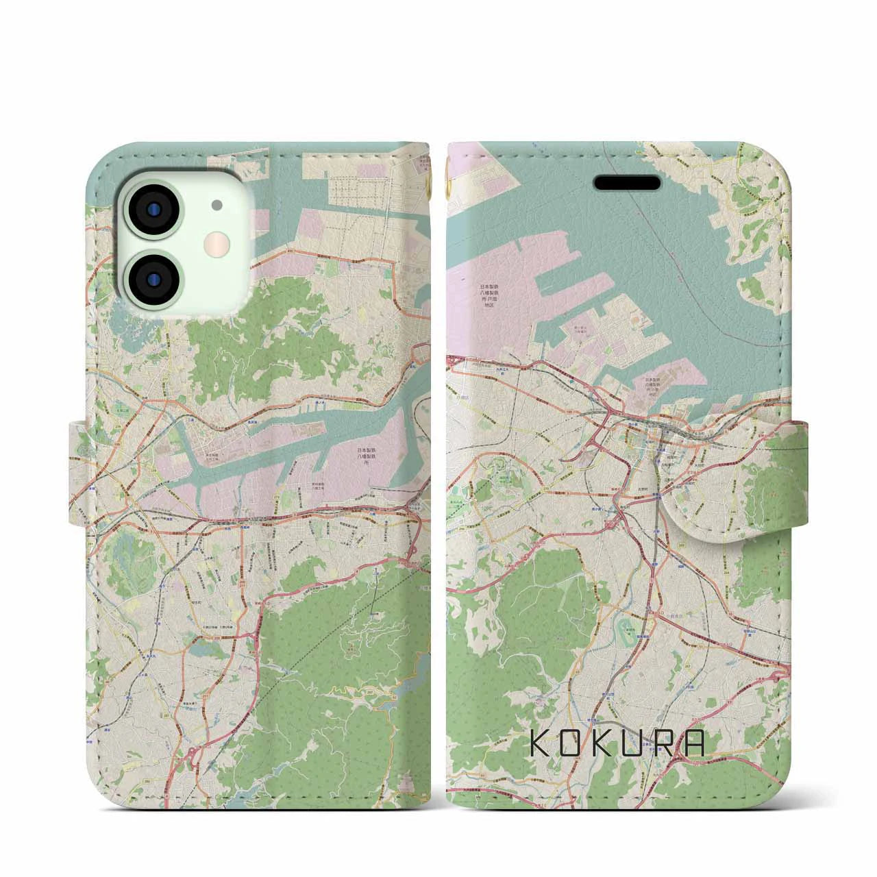 【小倉(福岡県)】地図柄iPhoneケース(手帳タイプ)ナチュラル・iPhone 12 mini 用
