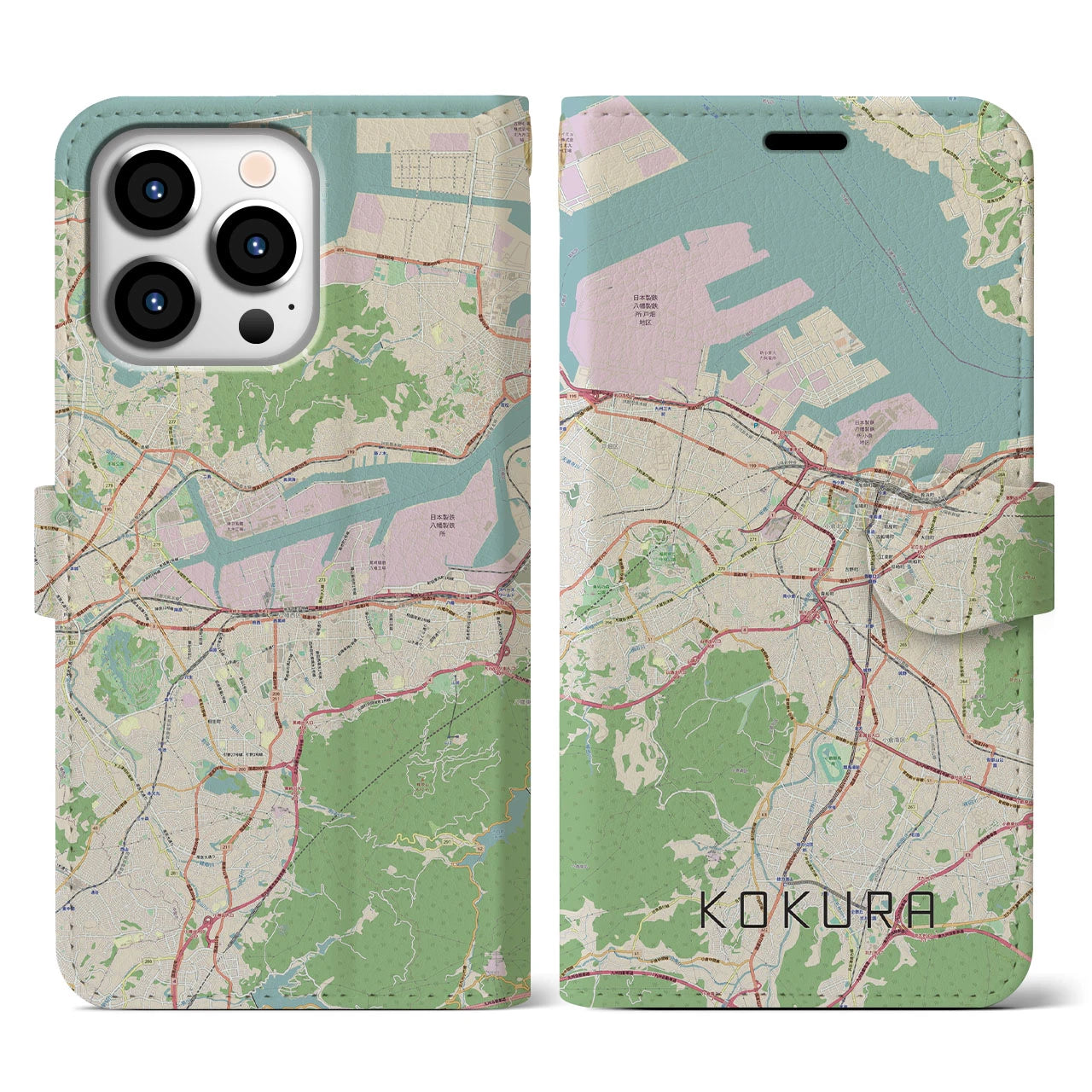 【小倉(福岡県)】地図柄iPhoneケース(手帳タイプ)ナチュラル・iPhone 13 Pro 用