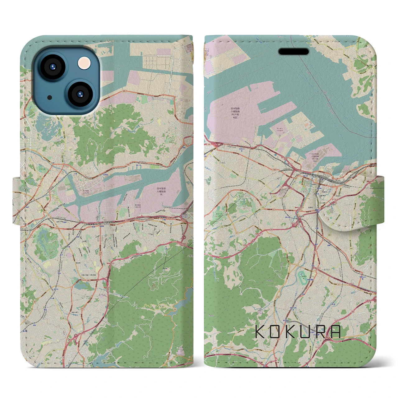 【小倉(福岡県)】地図柄iPhoneケース(手帳タイプ)ナチュラル・iPhone 13 用