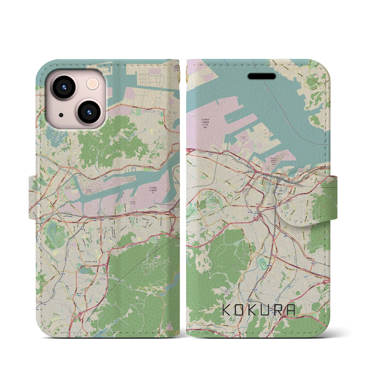 【小倉(福岡県)】地図柄iPhoneケース(手帳タイプ)ナチュラル・iPhone 13 mini 用