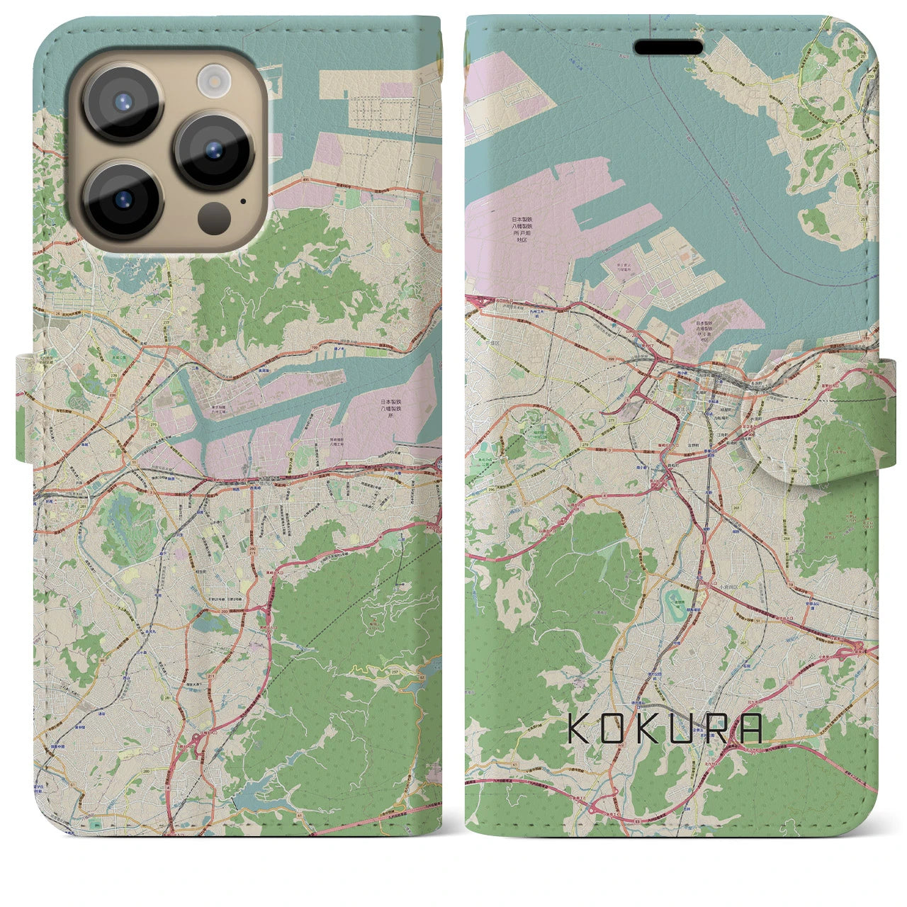 【小倉(福岡県)】地図柄iPhoneケース(手帳タイプ)ナチュラル・iPhone 14 Pro Max 用