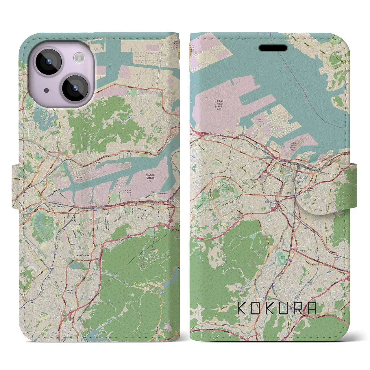【小倉(福岡県)】地図柄iPhoneケース(手帳タイプ)ナチュラル・iPhone 14 用