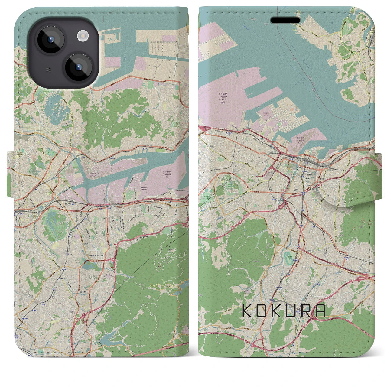 【小倉(福岡県)】地図柄iPhoneケース(手帳タイプ)ナチュラル・iPhone 14 Plus 用