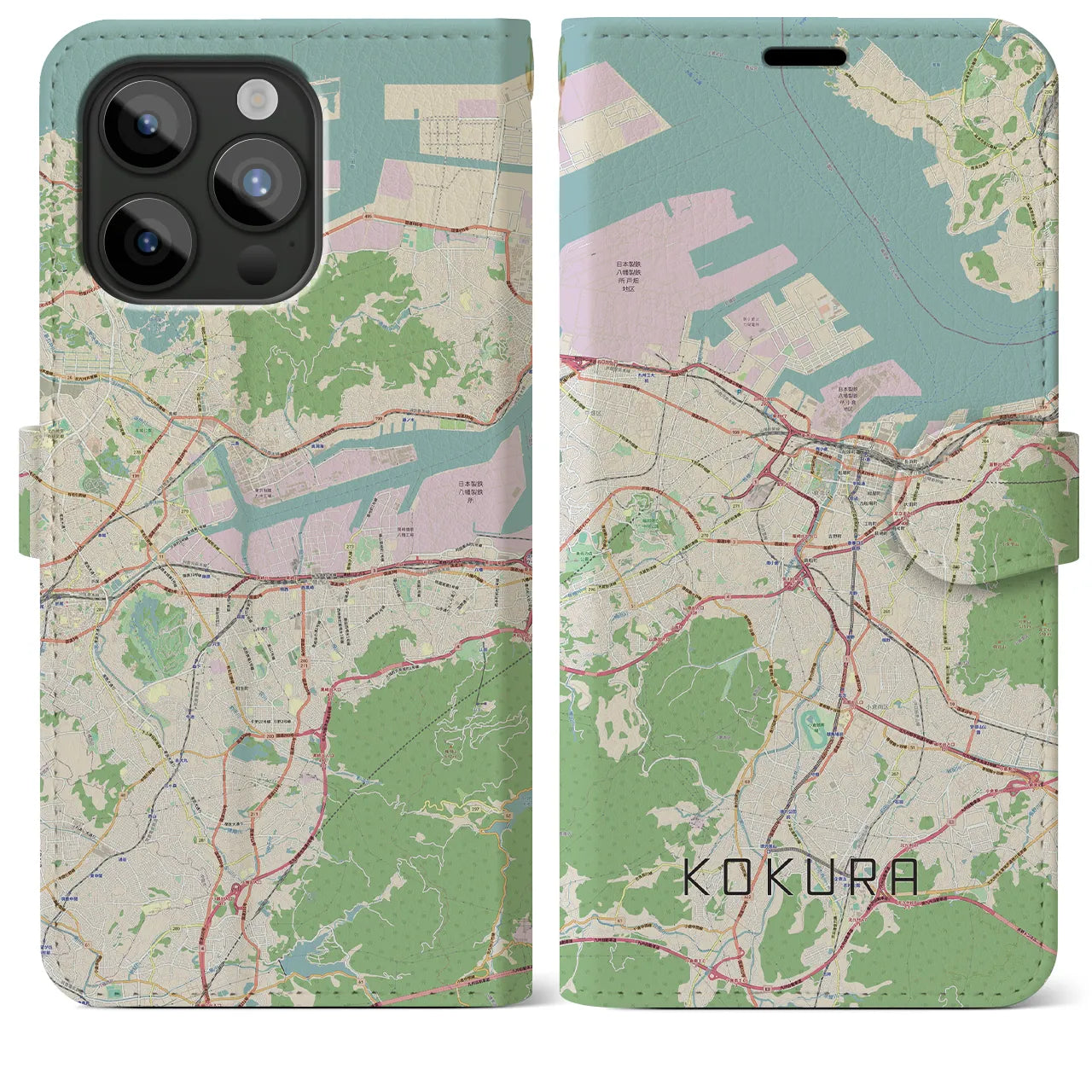 【小倉(福岡県)】地図柄iPhoneケース(手帳タイプ)ナチュラル・iPhone 15 Pro Max 用