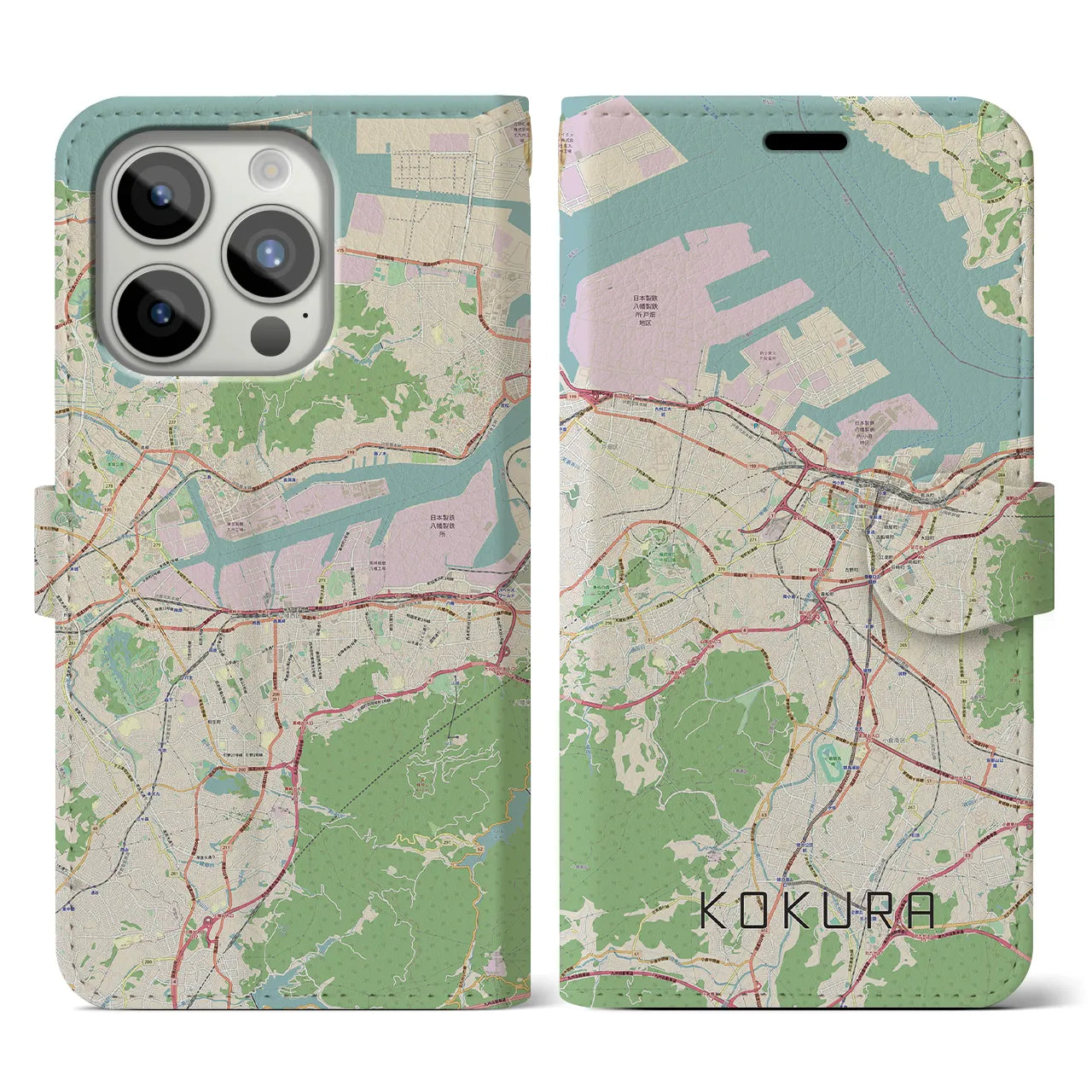 【小倉(福岡県)】地図柄iPhoneケース(手帳タイプ)ナチュラル・iPhone 15 Pro 用