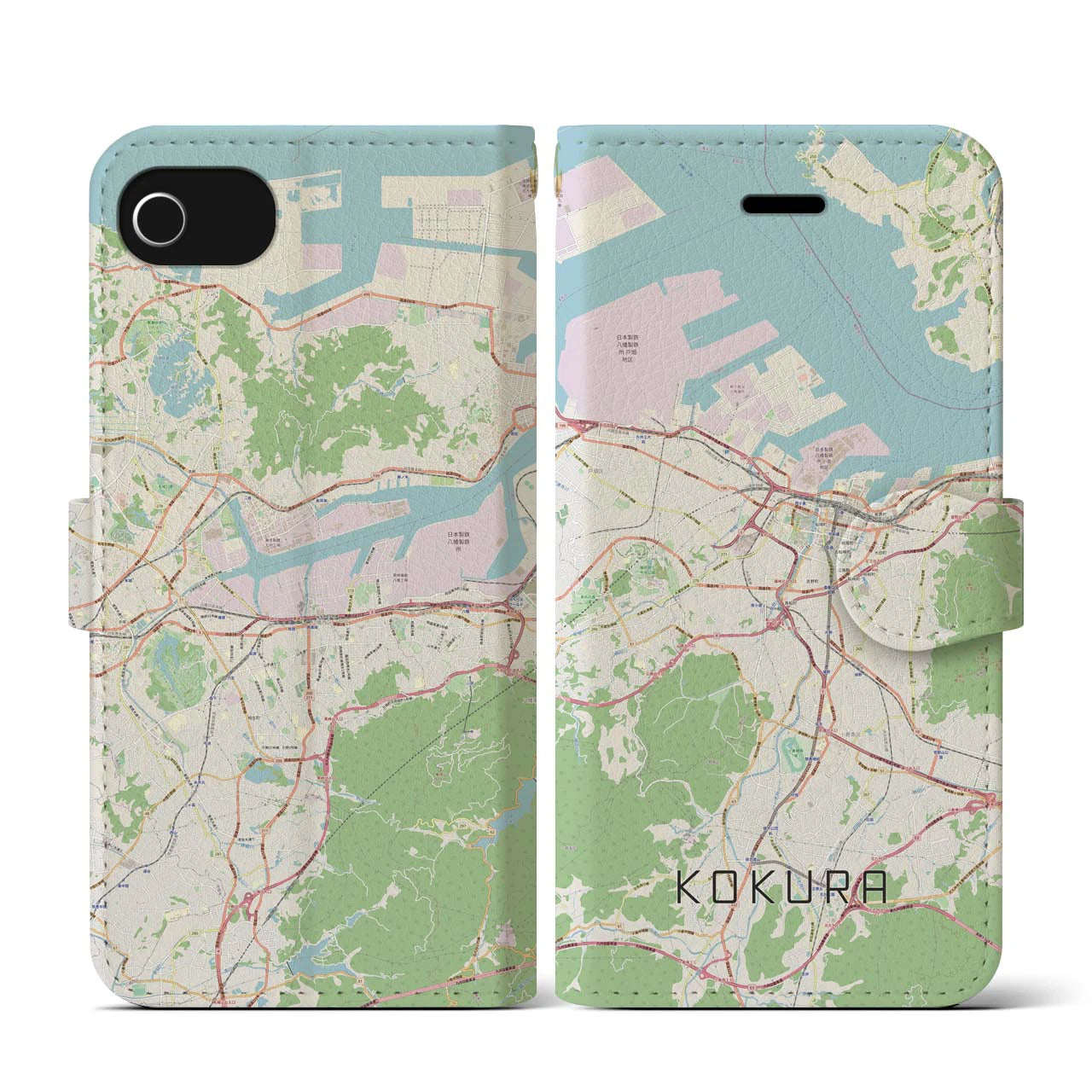 【小倉(福岡県)】地図柄iPhoneケース(手帳タイプ)ナチュラル・iPhone SE(第3 / 第2世代) / 8 / 7 / 6s / 6 用