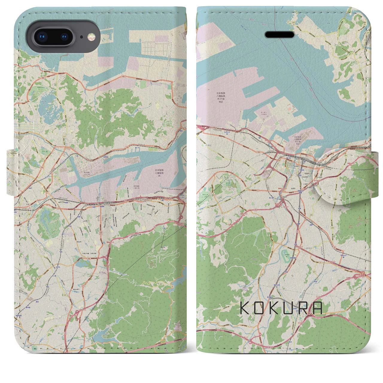 【小倉(福岡県)】地図柄iPhoneケース(手帳タイプ)ナチュラル・iPhone 8Plus /7Plus / 6sPlus / 6Plus 用