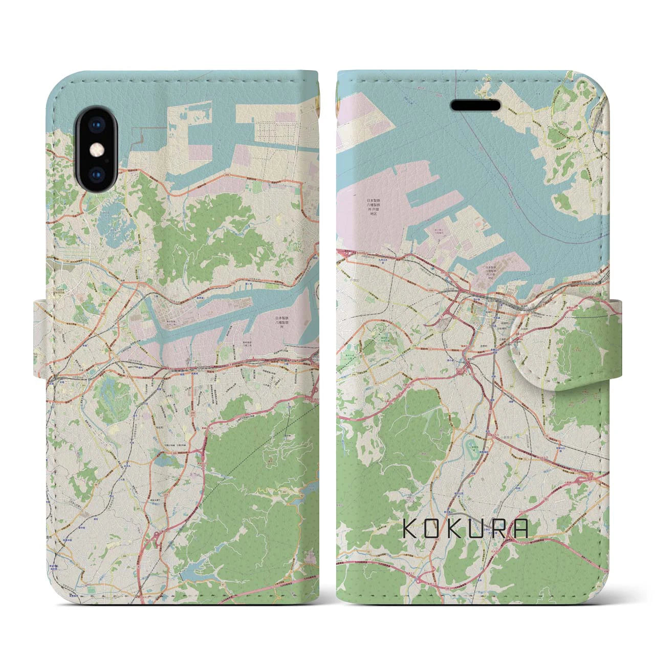 【小倉(福岡県)】地図柄iPhoneケース(手帳タイプ)ナチュラル・iPhone XS / X 用