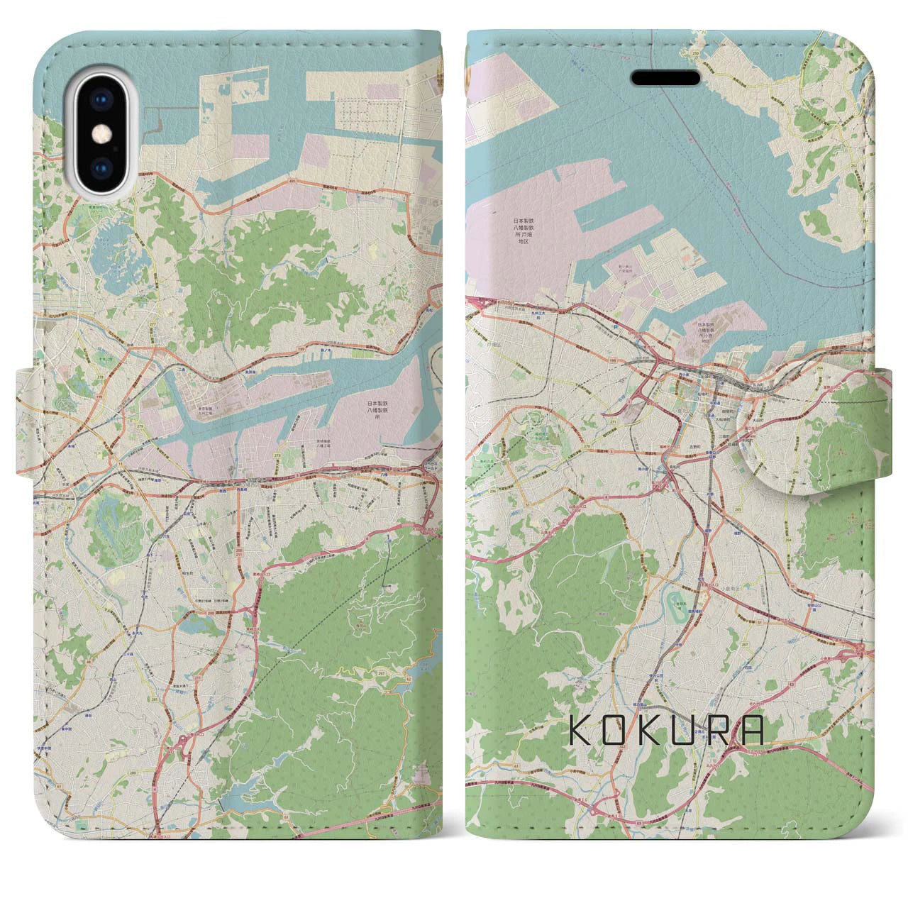 【小倉(福岡県)】地図柄iPhoneケース(手帳タイプ)ナチュラル・iPhone XS Max 用