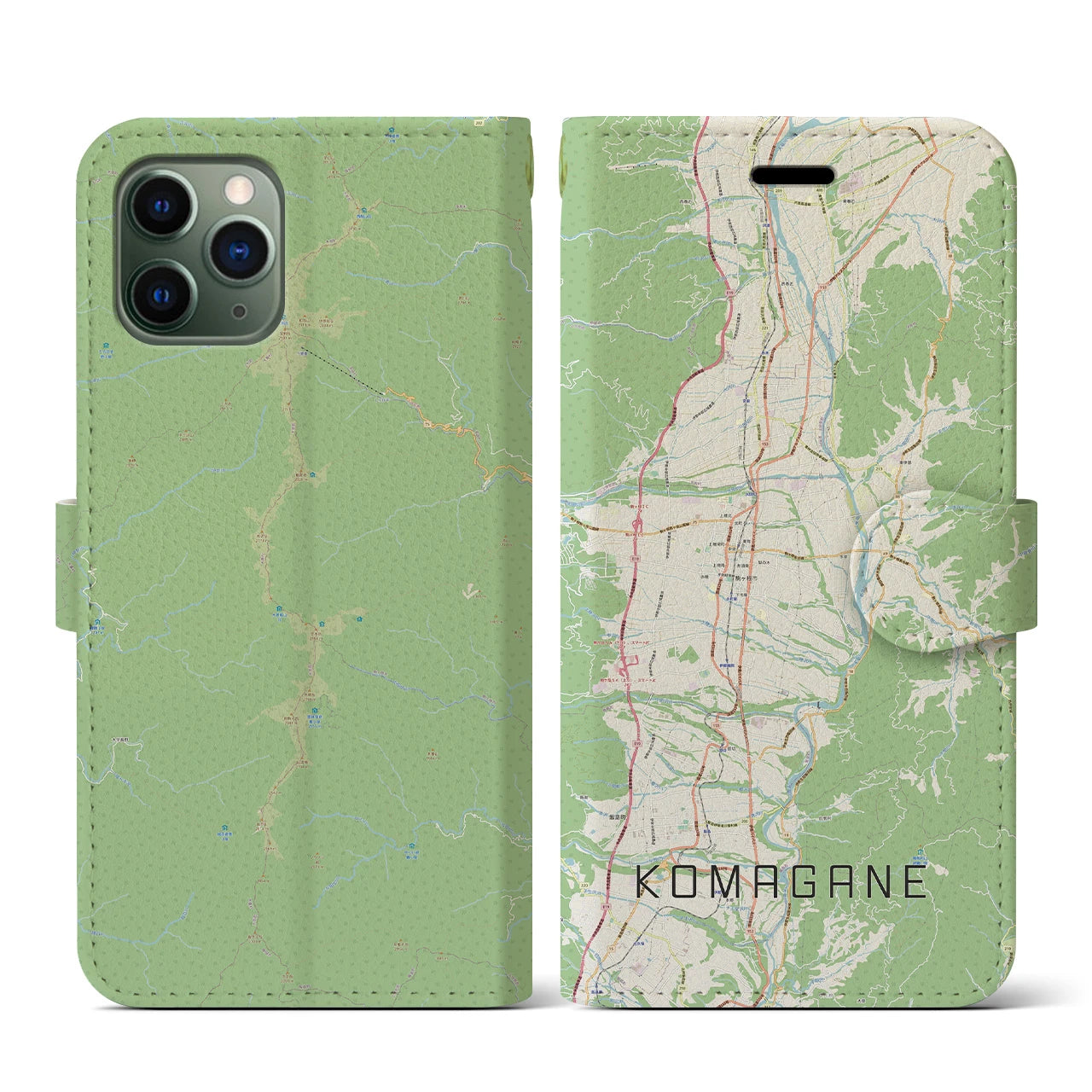 【駒ヶ根(長野県)】地図柄iPhoneケース(手帳タイプ)ナチュラル・iPhone 11 Pro 用