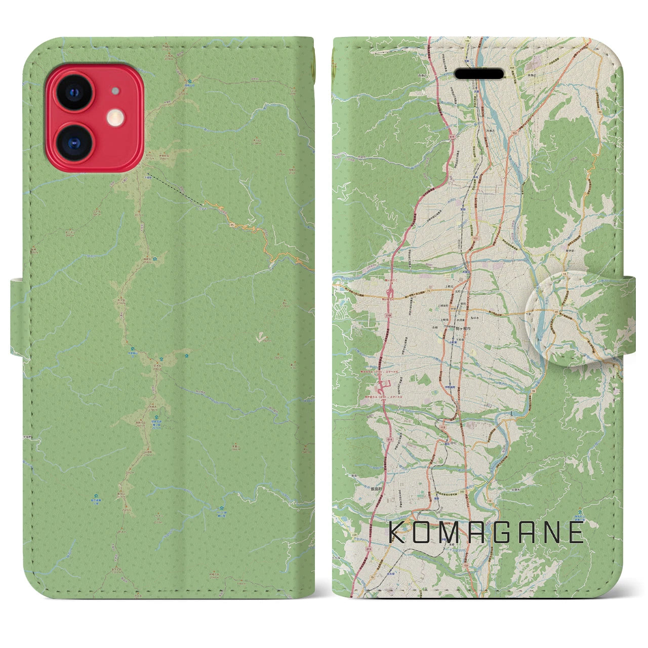 【駒ヶ根(長野県)】地図柄iPhoneケース(手帳タイプ)ナチュラル・iPhone 11 用