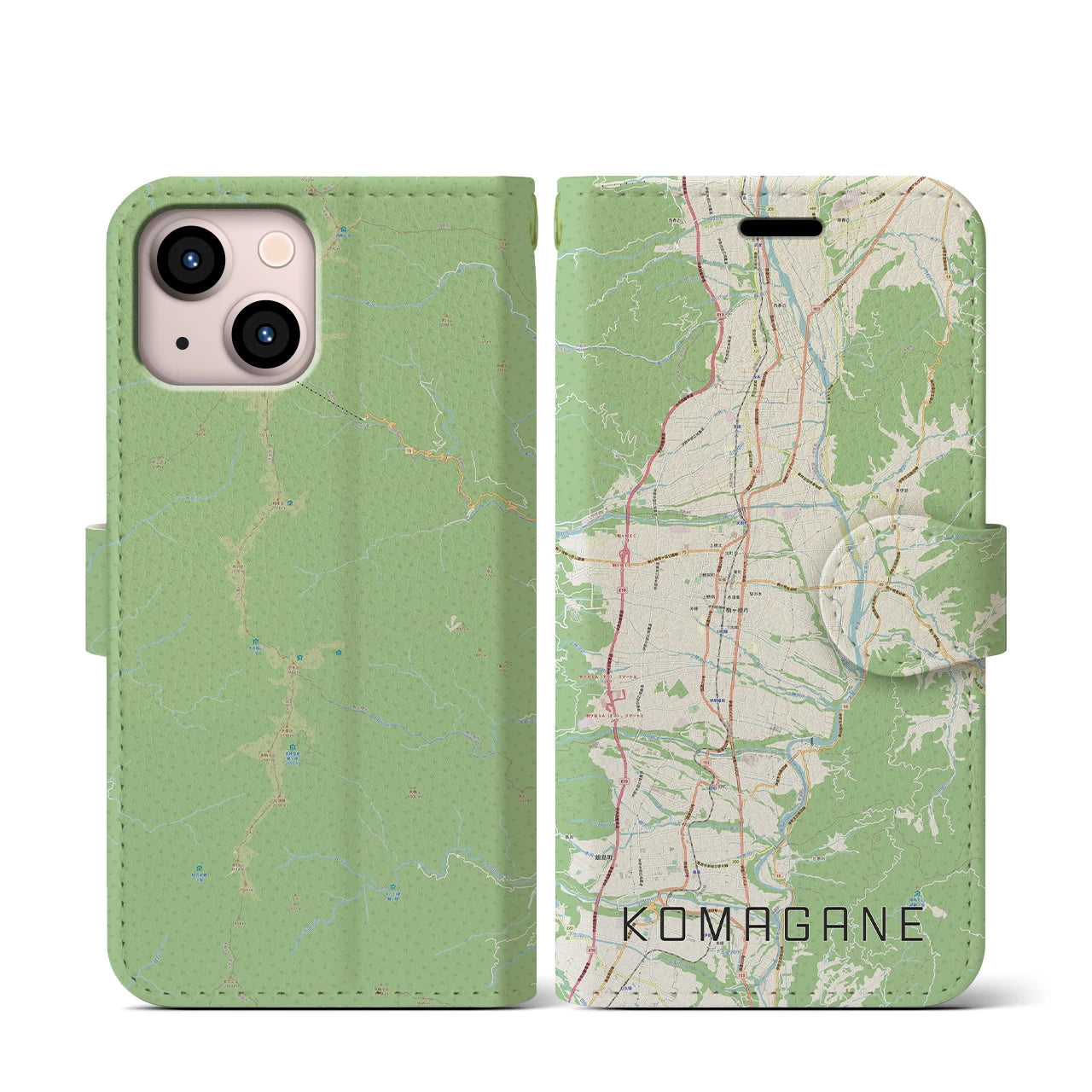 【駒ヶ根(長野県)】地図柄iPhoneケース(手帳タイプ)ナチュラル・iPhone 13 mini 用