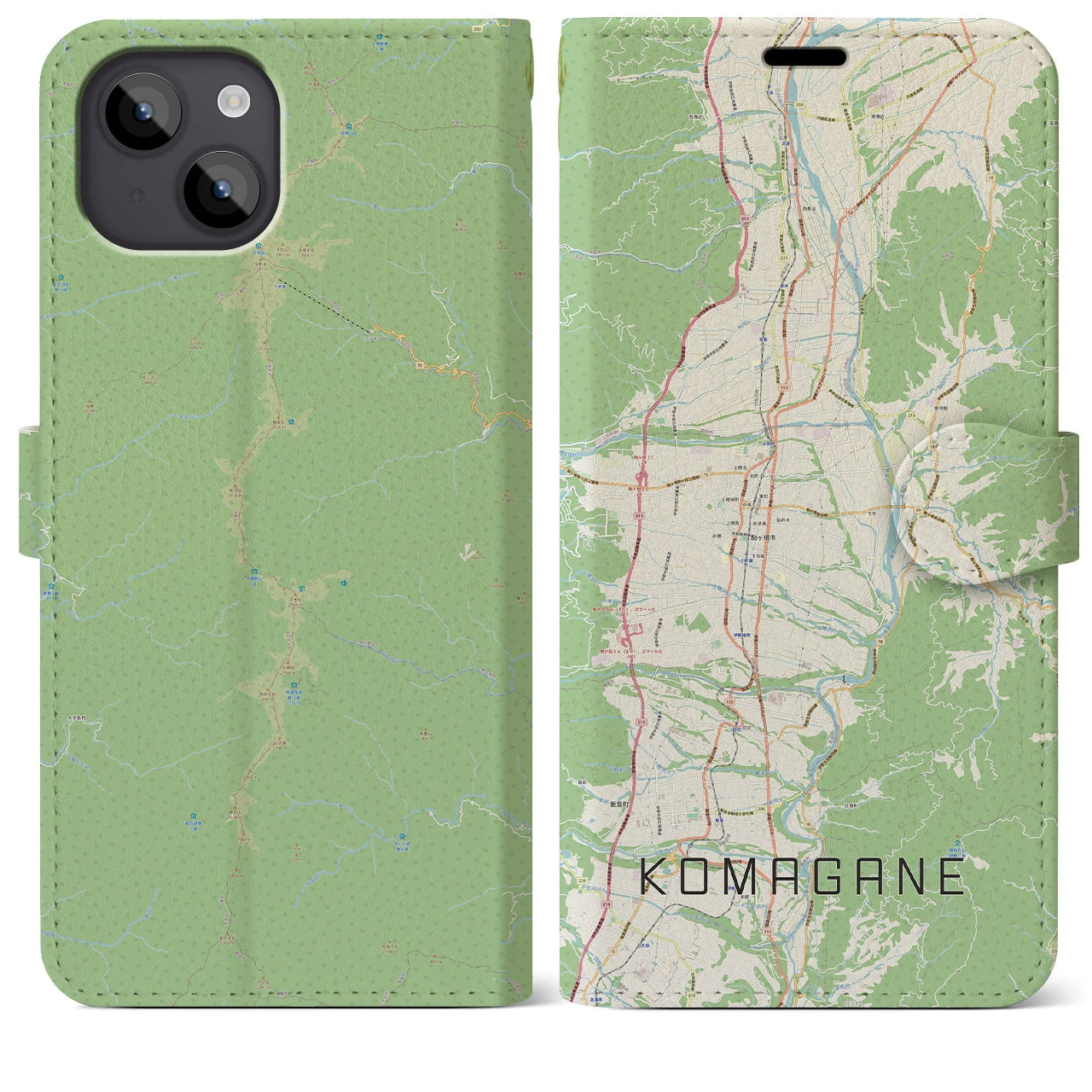 【駒ヶ根(長野県)】地図柄iPhoneケース(手帳タイプ)ナチュラル・iPhone 14 Plus 用