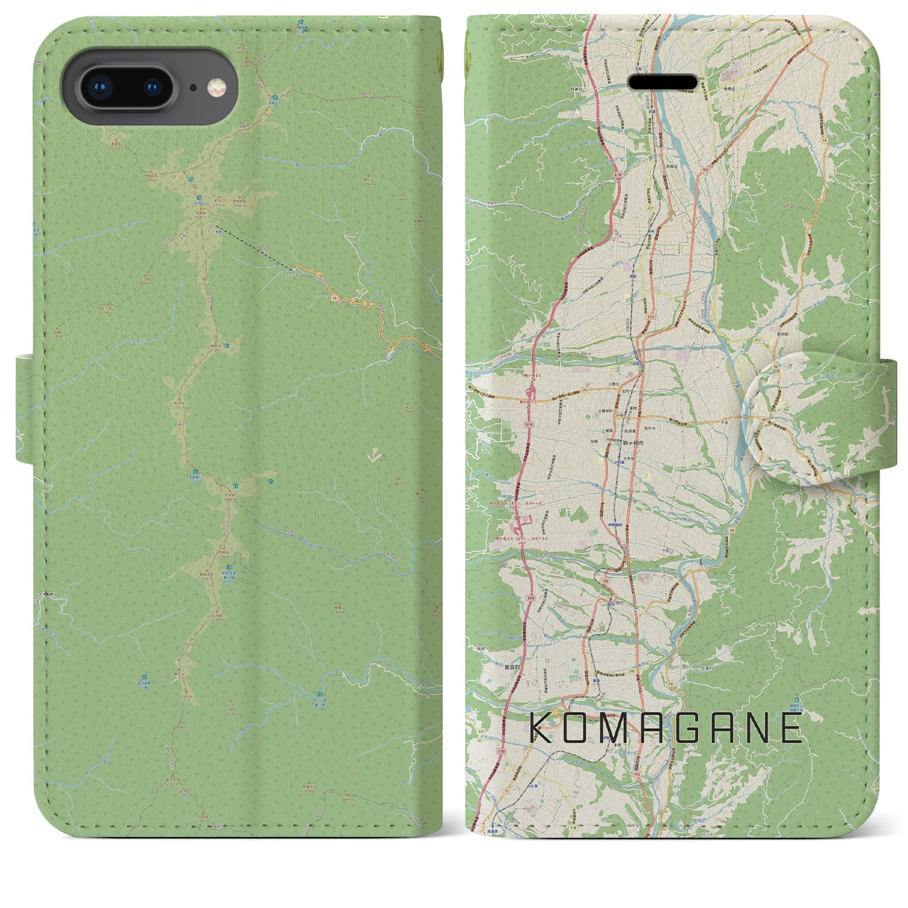 【駒ヶ根(長野県)】地図柄iPhoneケース(手帳タイプ)ナチュラル・iPhone 8Plus /7Plus / 6sPlus / 6Plus 用