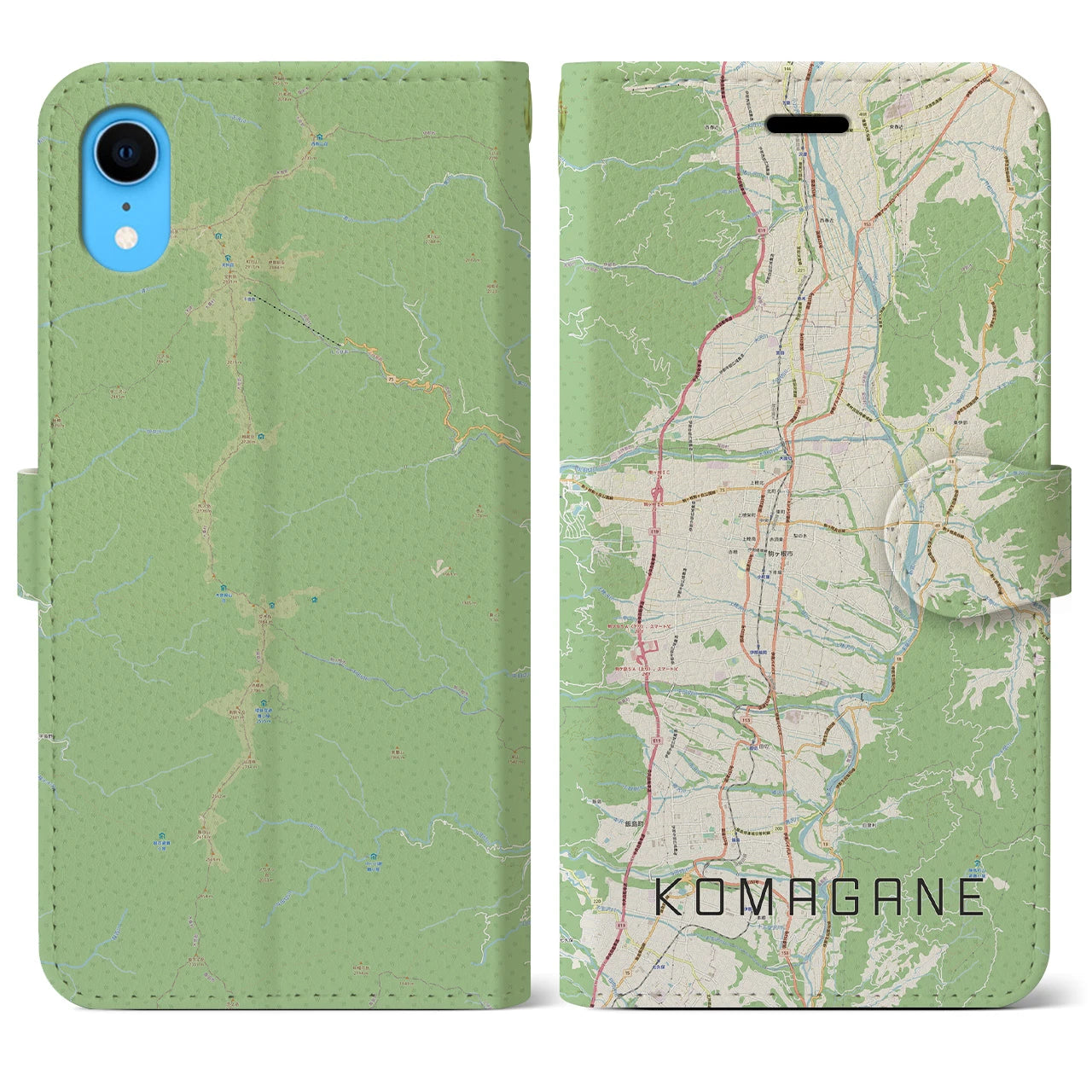 【駒ヶ根(長野県)】地図柄iPhoneケース(手帳タイプ)ナチュラル・iPhone XR 用