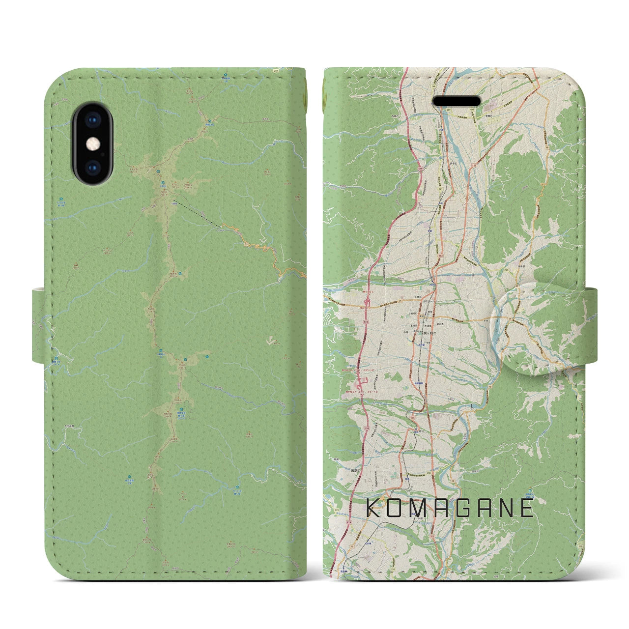 【駒ヶ根(長野県)】地図柄iPhoneケース(手帳タイプ)ナチュラル・iPhone XS / X 用