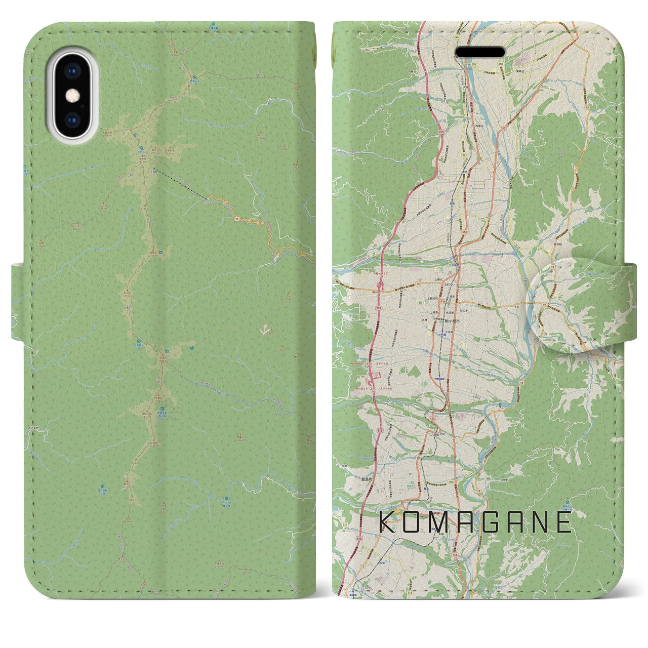 【駒ヶ根(長野県)】地図柄iPhoneケース(手帳タイプ)ナチュラル・iPhone XS Max 用